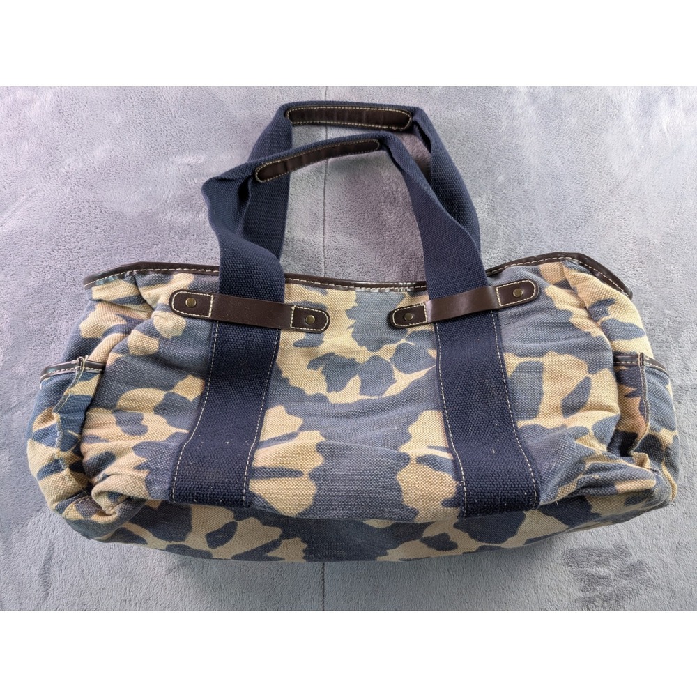 Old Navy Canvas Tote Bag Blue Tan Camo Floral Print Large Shoulder Bag Handbag